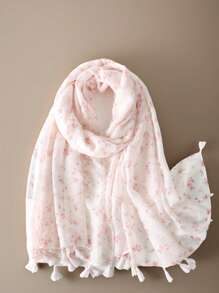 1pc Women's Ditsy Floral Tassel Decorated Scarf