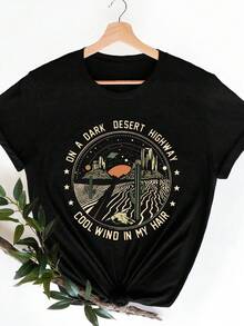 Women's Casual Short Sleeve Round Neck T-Shirt - 黑色 - 查看 3