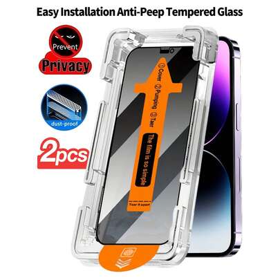 两片装隐私屏幕保护膜，自动对齐套装，兼容 16 Pro Max，9H 硬度防碎钢化玻璃膜，超快安装，防尘设计，钢化玻璃屏幕保护膜，含安装工具包，9H 硬度，防刮花，全覆盖保护，兼容 17 Pro Max/17 Pro/17 Air/17/16 Pro Max/16 Plus/15 Pro Max/14/13/12/11 系列，无气泡，无灰尘