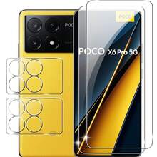 适用于小米 Poco X7 Pro 5G、Poco F7 Pro、Poco F7 Ultra、Poco M7 Pro、Poco F7、F8 Ultra、F8 Pro 的 4 片/套钢化玻璃屏幕保护膜 + 摄像头镜头保护膜，9H 硬度，防刮花，兼容手机壳，防指纹（适用于小米 Poco X6 Pro 5G 的 2+2 片装） - 彩色 - 查看 4