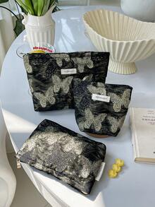 1Pc/Set Golden Butterfly Multifunctional Cosmetic Storage Handbag ,Wallet Pouch Portable Cosmetics Brush Storage Clutch With Zipper Closure For Lipstick, Brush, Skincare, Mobile Phone, Coin, Hailclips Small Items, For Home, Travel, Vacation And School Use, Wedding Bridesmaid Gifts,Mom Gifts,Birthday Gifts,Gifts For Friends And Teachers - Multicolor - View 1