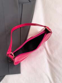 Bolso de hombro con cremallera de unicolor y minimalista, bolso en forma de media luna de moda, bolso de hombro con cremallera de piel sintética de unicolor, monedero burdeos, bolsa de lence - Rosa Fucsia - Ver 10