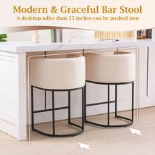 26" H Counter Height Bar Stools Set Of 3, Modern Barrel Counter Stools With Backrest And Arms, Black Metal Frames,Fabric Upholstered Accent Barstools - Màu be - Xem 3