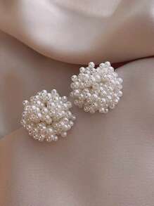 1pc French Minimalist Elegant White Flower Pearl Stud Earrings, Versatile For Dates, Parties, Gatherings & More