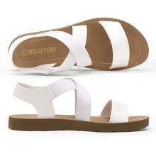 Women's Open Toe Elastic Ankle Strap Flat Summer Sandals - White - View 6