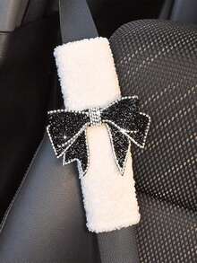 1pc/2pcs Car Seat Belt Shoulder Protector With Diamond Large Bow Shoulder Protector Car Anti Lock Safety Belt Protector All Season Universal - one-size - View 2