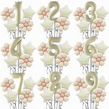 5pcs Metallic Foil Number Balloon Set, Cream Color, Decoration For Birthday Party - Multicolor - View 2