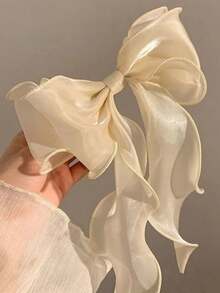 1 件女士甜美米色蝴蝶结飘带网状丝带后头弹簧夹 - 米色 - 查看 4