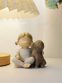 1 件小女孩和狗雕像树脂家居装饰创意桌面树脂装饰雕刻娃娃狗纪念品礼物 - 彩色 - 查看 3