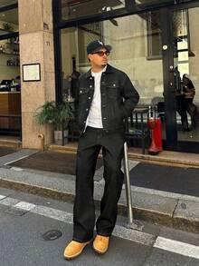 Men's Fashionable Casual Grunge Goth Y2K Style Slim Fit Straight Leg Jeans, Versatile Street Wear - Black - View 3