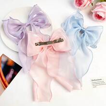 ROMWE Kawaii 1pc Sweet Pink Princess Style Mesh Bow Long Streamer Spring Clip, Elegant Gentle Elegant Half-Bun Hair Accessory, Pink Tone Accessories For Ladies, Campus Essential, Cute Bow Hair Clip - Pink - View 11