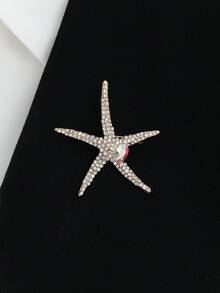 1pc Fashionable Minimalist Ocean Vacation Rhinestone Colorful Glass Starfish Brooch Pin, Suitable For Gifting To Relatives, Friends, Wearing To Parties And Work - Gold - View 2