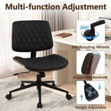 CLATINA Armless Home Office Chair, Desk Chair With Wheels, Adjustable Height Reading Chair, Leather Mid Back & Swivel Computer Chair, Modern Walnut Chair With Back For Studio Meeting Room(Black)