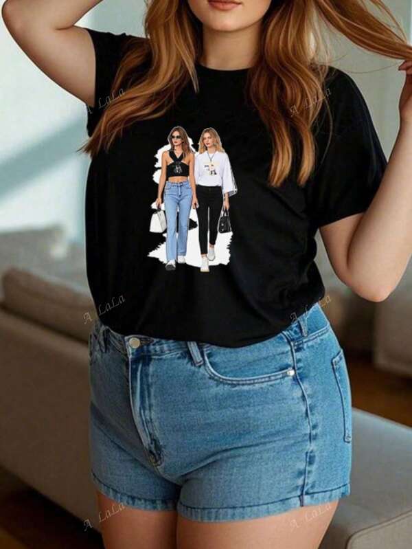 Tops Dameskleding Nieuwe zomercollectie Plus-size dames ronde hals T-shirt met leuke cowboy-eendenprint vol gepersonaliseerde