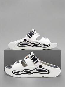 Men's White Sports English Text Print Colorblock Fashion Sandals, Suitable For Vacation & Outdoor - Light White - View 1