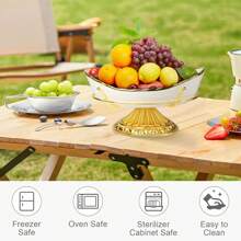 Ceramic Fruit Bowl For Kitchen Countertop, Decorative Bowl For Home Decor, Gold Fruit Bowl, Large Handmade Ceramic Fruit Serving Bowl, For Small Kitchen Countertops & Dining Table - White - View 6