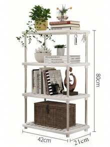 4 niveles, estante de almacenamiento moderno y minimalista independiente para aperitivos para dormitorio, Estante de almacenamiento - Blanco - Ver 2