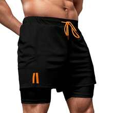 Kit 2 Dry Fit Thermal Training Shorts 2 In 1 With Cell Phone Pocket And Towel Holder Fitness Gym Shorts - 黑色 - 查看 4