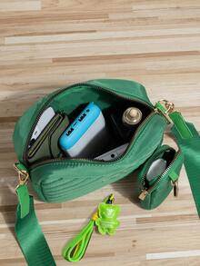 1 Set 2pcs Crossbody Bag With Coin Purse & Pendant - Army Green - View 5