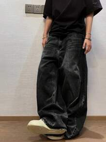 1 szt. Luźne jeansy męskie w stylu casual street style w stylu amerykańskim, w stylu grunge