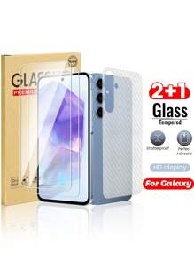 2pcs 3D Tempered Glass Screen Protector + 1pc Back Fiber Film, 9H Hardness, Anti-Scratch, Easy To Install, Bubble-Free, Compatible With Galaxy Series