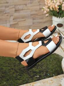Sandali alla caviglia da donna, facili da indossare con design elastico al tallone. Stile color-block traforato, sandali comodi e sexy adatti per pendolarismo, raduni, abbigliamento casual, vacanze e spiaggia