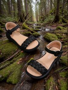 女童凉鞋夏季2025新款儿童编织鞋软底幼儿沙滩鞋中大童鞋 - 黑色 - 查看 7