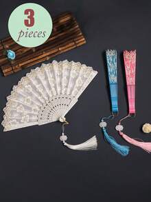 6片/4片/1片精美樱花花朵图案流苏便携折叠手扇女式扇子舞蹈扇摄影扇道具折扇适合日常休闲使用适合拍照参加聚会旅行可作为节日礼物送给朋友家人爱人同事生日礼物活动礼物结婚礼物 - 彩色 - 查看 5