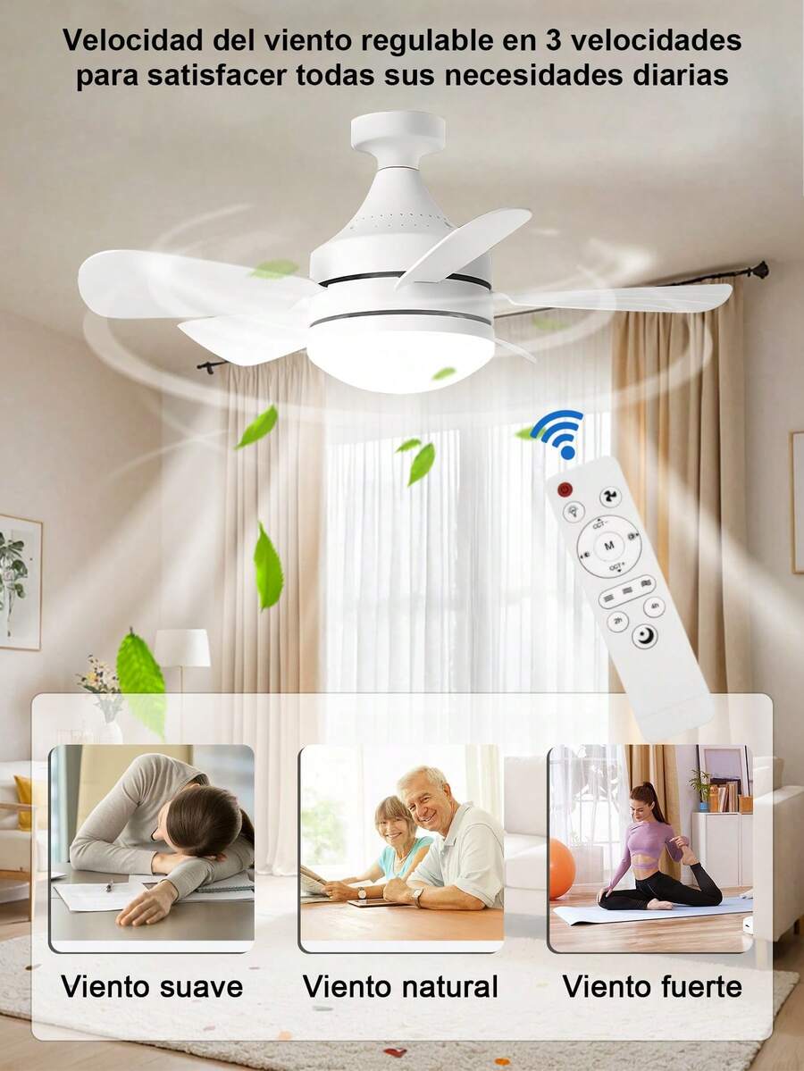 50W Ceiling Fan With Remote Control, 3-Color Lights, 3 Speeds, With Timer Function, Closed Ceiling For Kitchen/Bathroom/Bedroom
