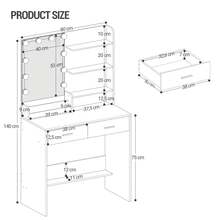Dressing Table With Mirror And 10 LED Lights, Dressing Table With 4 Open Shelves And 2 Compartments, Dressing Table With 2 Drawers, For Bedroom, Living Room