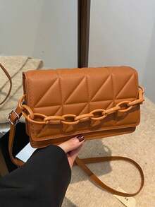 New Style Fashionable Minimalist Shoulder Diagonal Chain Handbag Small Square Bag, Embossed Casual Commuter Small Tote - Multicolor - View 13