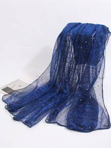 1pc Women's Bandana Light Thin Solid Sequin Scarf, Headband, Middle East Headscarf, Decorative Shawl, Suitable For Daily Use, Sun Protection - Sapphire - View 1