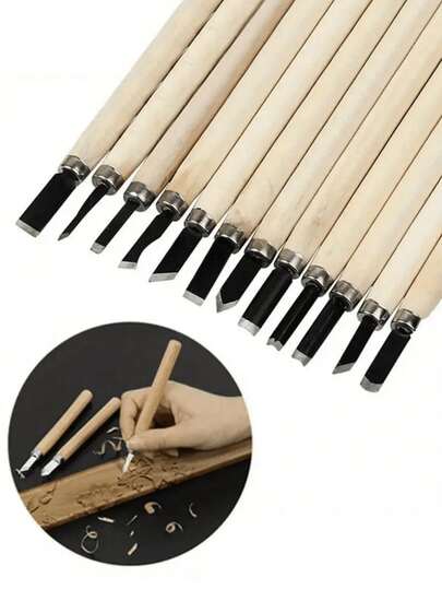 3/6/8/12pcs Professional Wood Carving Tool Set - Includes Wood Handle, Carving Knife, Craft Knife, Precision Chrome Vanadium Chisel And Ergonomic Handle. It's A Multi-Functional Woodworking Tool Set That Can Be A Good Helper For Your DIY Projects Or Work.