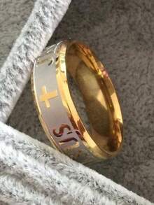 1 Miếng Kích thước lớn 8mm 316 Thép Titan 18K Mạ bạc Mạ vàng Vượt qua Lá thư Nhẫn cưới - Vàng - Xem 5