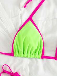 Spring Break Women's Contrast Color Sexy Bandeau Bikini Swimsuit Set, Beach Holiday Vacation Two Pieces - Multicolor - View 5