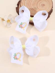 2 piezas Clips para el cabello con bordado floral lindo de 26 letras y lazo, accesorios para el cabello tipo pato para niñas, adecuados para decoración diaria - Multicolor - Ver 16