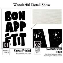 Bon Appetit Poster, Medieval Font Print, French Motto Poster, Black And White Kitchen Wall Decor, Maximalist Kitchen Decorative Painting, Frameless - Black and White - View 7