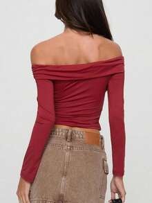Top Rojo de Manga Larga Off-Shoulder | Diseño Elegante y Ajustado | Look Casual y Sexy para Mujeres Mexicanas - Rojo - Ver 2