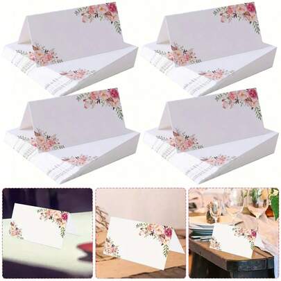 5/20/40 件座位卡空白桌名牌，婚礼用品，宴会婚礼座位卡花卉印花装饰座位卡，派对装饰