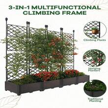 Studyset 3Pcs Plastic Plant Box With Metal Trellis,Raised Garden Bed With Trellis Planter For Climbing Plant Outdoor Raised Planter Box Privacy Screen For Climbing Plants Vegetable,Planter Box For Backyard Patio - 4PCS - View 3