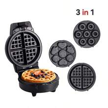 HONGMEI Waffle Maker Donut Maker, 3 In 1 Electric Cartoon Snack Cake Machine,Waffle Sandwich Detachable Dessert Toaster, With 3 Removable Interchangeable Non Stick Plates, Breakfast Afternoon Tea Use