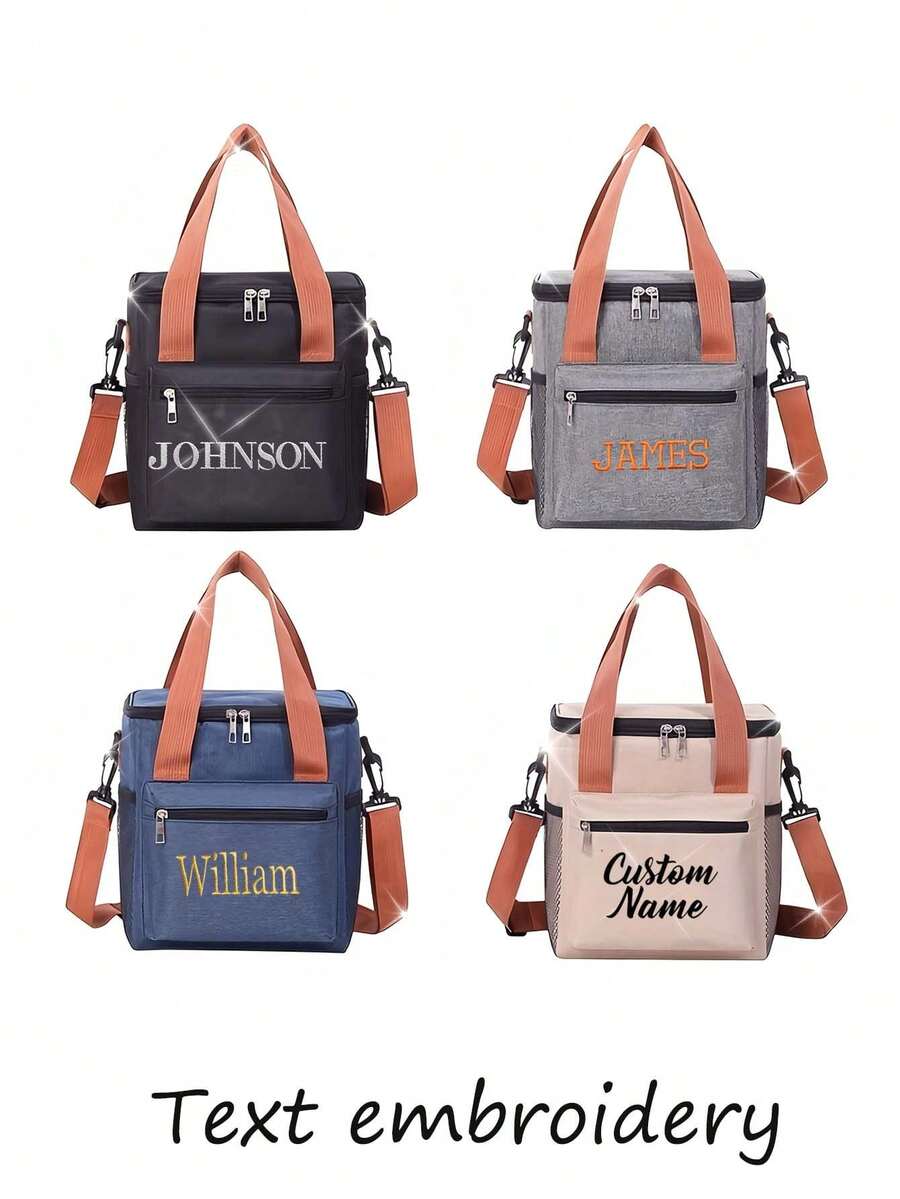 1pc Customizable Insulated Lunch Bag - Personalized Embroidered Name Lunch Bag, Large Capacity Thermal Cooler Bag, Adjustable Shoulder Strap, Washable Oxford Cloth, Suitable For Fantasy Themed Work, Camping, Picnic And Short Trips - Multicolor - View 1
