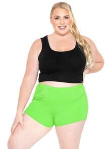 STRETCH IS COMFORT Women's And Plus Size Nylon Booty Shorts | Small - 3X - Neon Lime - View 3