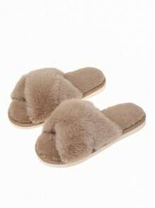 Women's Plush Cross Band Warm And Lightweight All-Season House Slippers