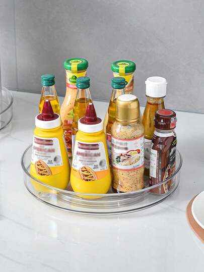 1pc Rotatable Angled Storage Rack - Non-Slip 360° Rotating Tray, Suitable For Kitchen, Refrigerator, Pantry And Cabinet Storage