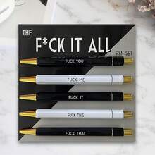 5pcs Set Funny Ballpoint Pen - 1.0mm Tip, Black Ink, Vivid Quotes, Profanity Design, Unique Office Gift For Colleagues, Personalized Daily Writing Ballpoint Pen Set With Humorous Slogans, Personalized Ballpoint Pen Set Back To School - Black and White Ballpoint Pen - View 6