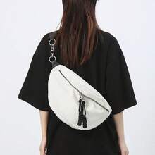 Fashion Fabric Chain Tassel Crossbody Bag, Dumpling Shaped Casual Sports Bag, Couple Shoulder Bag Belts