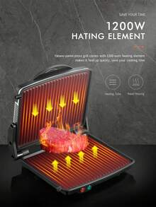 Yabano Panini Press Grill, Gourmet Sandwich Maker Non-Stick Coated Plates 11" X 9.8", Opens 180 Degrees To Fit Any Type Or Size Of Food, Stainless Steel Surface And Removable Drip Tray, 4 Slice - 美規A型插(110-127V) - 查看 2