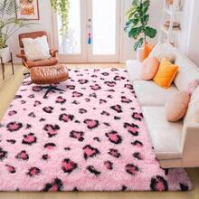 Homore 1pc Leopard Rug,  Pink/Khaki Leopard Rug For Boy Girls Bedroom, Soft Leopard Rug For Living Room Decor, Modern Interior Fluffy Area Rug For Living Room, Bedroom, Fall Decor,Home Decor.,Room Decor,Christmas Decoration,Accent Rug, Floor Covering - 粉色 - 查看 3