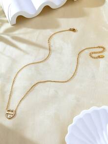 TONSI 1pc Luxury Stainless Steel 18K Gold Plated Diamond Heart Necklace, Gift Box Decoration, Suitable For Mother's Day